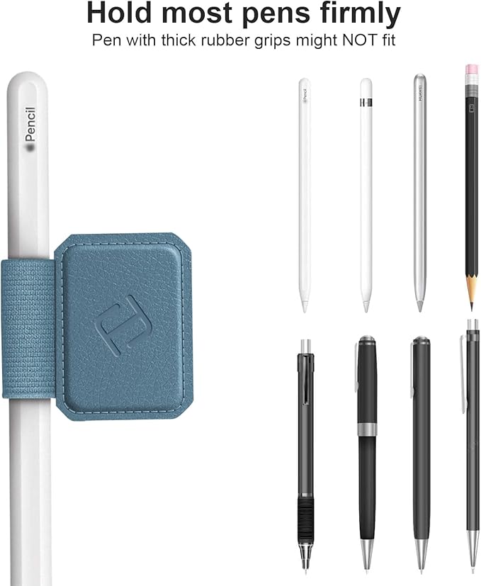 Fintie 4 Pack Pen Loop Holder for Apple Pencil Pro, Apple Pencil (USB-C / 1st / 2nd Generation) and Stylus Pens, Elastic Adhesive Leather Sleeve Attached to Cases, Ocean Blue