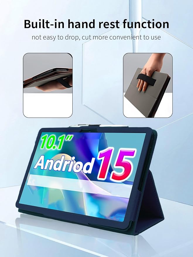 Case for CUPEISI CP31M Tablet 10 inch Android 15 TabletsUYRUREL Leather Slim Folding Stand Cover with Hand Strap Magnet for Men Women Full ProtectionBlack.