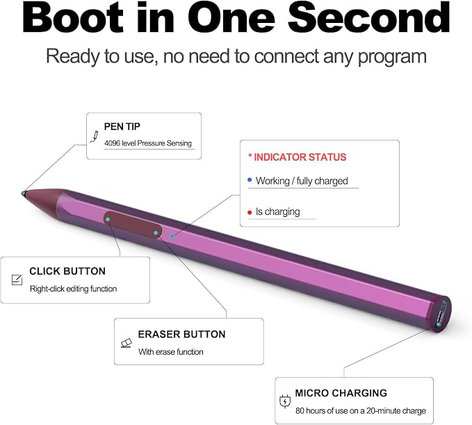 ASUS Stylus Pen for Transformer/Vivobook Flip/Notebook Touchscreen Laptop/Tablet - Rechargeable 4096 Pressure Sensitivity Microsoft MPP Protocol Black