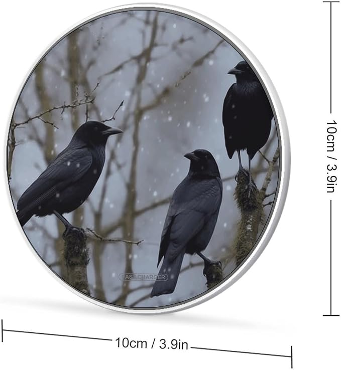Black Crow Birds Wireless Charger 10W Qi-Certified Fast Wireless Charging Pad with USB Cable &amp LED Indicator Fashion Charger Mat Portable Charging Station for All Qi-Enabled Phones