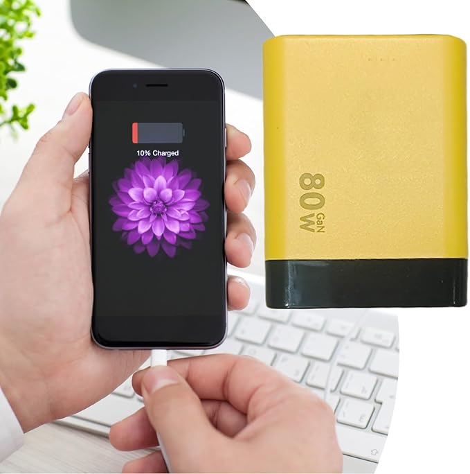 Charger Retractable Mobile Phone Charger Wall Plug with Expandable 80w Max Fast Charging Module Type-C Cable and 2 USB Ports for Mobile Phones Laptops