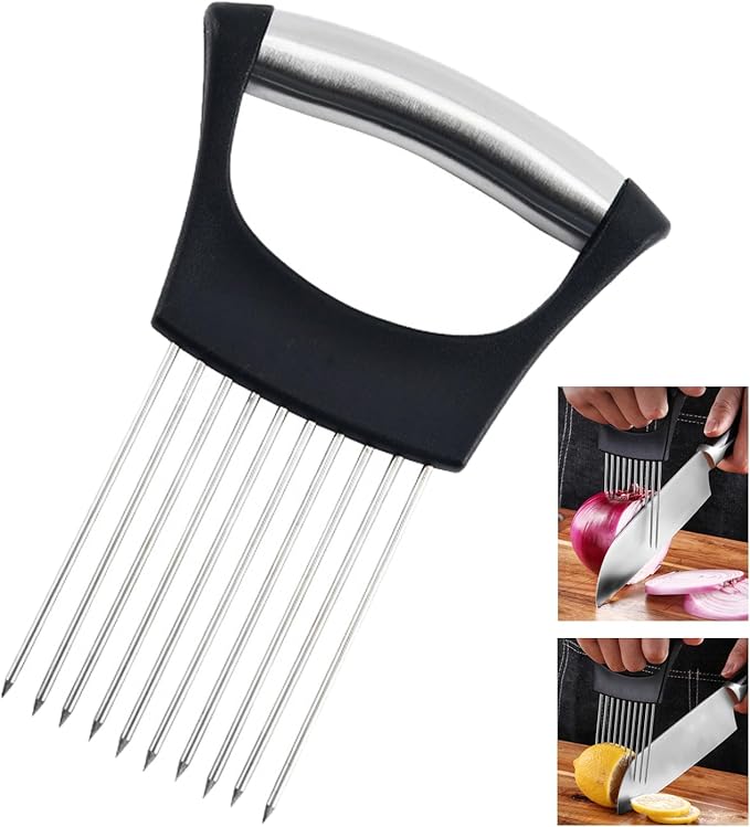 Zemcxney Stainless Steel Onion Holder for Slicing, Lemon Slicer Onion Cutter, Vegetable Cutter for Potato and Tomato, Avocados, Eggs, Food Slicer Assistant Tool for Fruit and Meat