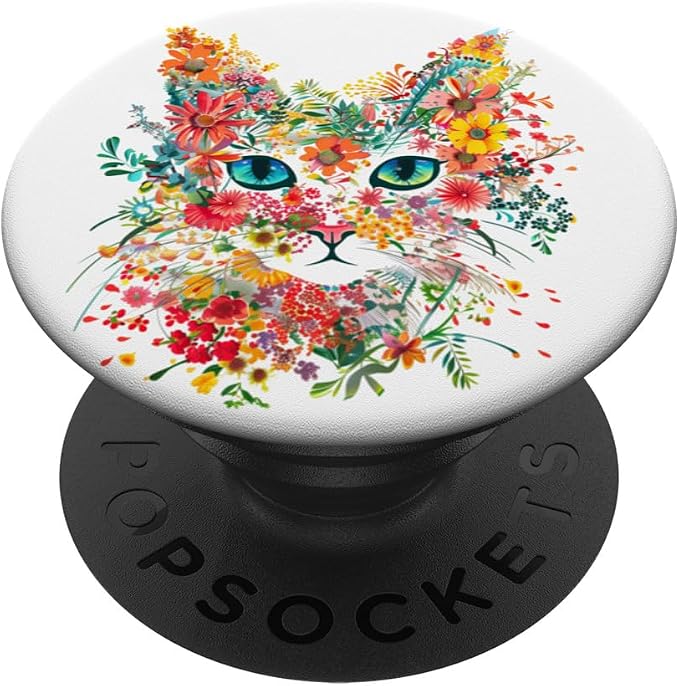 Floral Flower Cat PopSockets PopGrip for MagSafe