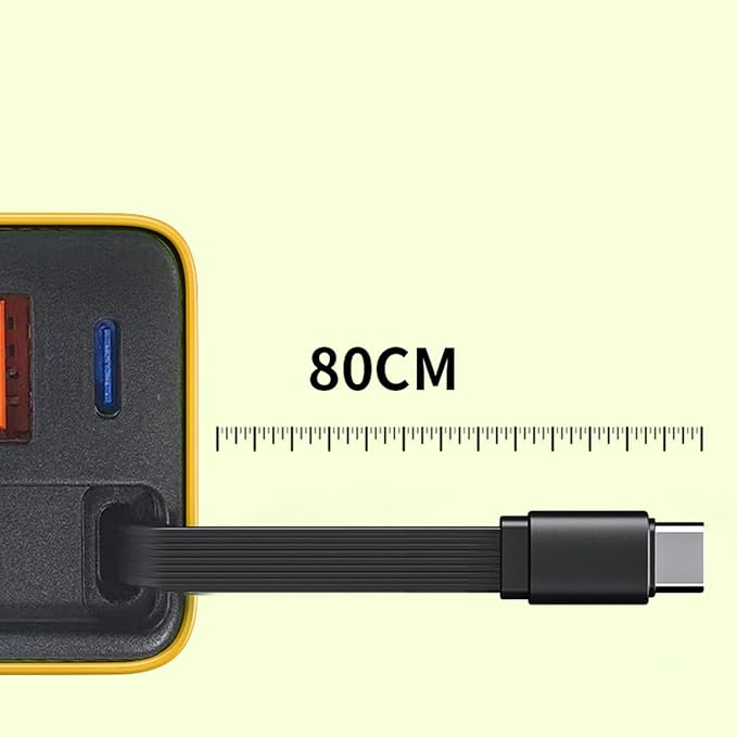 Charger Retractable Mobile Phone Charger Wall Plug with Expandable 80w Max Fast Charging Module Type-C Cable and 2 USB Ports for Mobile Phones Laptops