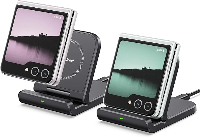 Wireless Charger for Samsung Z Flip 6 (2 Pack) SwanScout 501S Foldable Wireless Charging Stand for Galaxy Z Flip 6/5/4/3 Charging Station for Samsung Galaxy Z Flip Series/Moto Razr+(No Adapter)