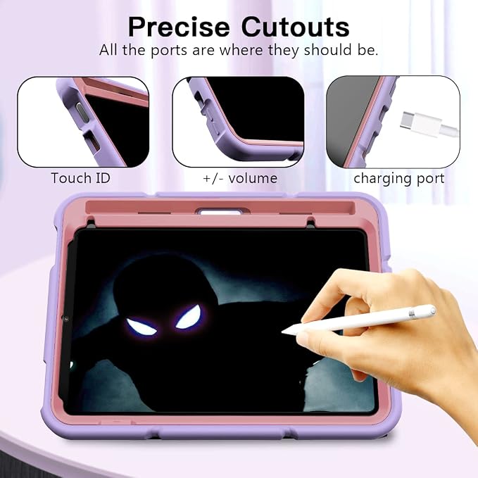 Grifobes Case for iPad mini 7th 2024 (A17 Pro) / Mini 6th Generation 2021 8.3 Heavy Duty Shockproof Cover with Pencil Holder Stand for i Pad Mini 7/6 Gen 8.3 inch Case (Black+Red+Red)
