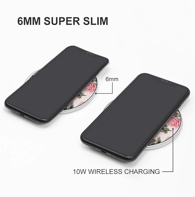 Hummingbirds Rose Wireless Charger SlimWireless Charging Pad Anti-Slip Charger Mat for Men Women