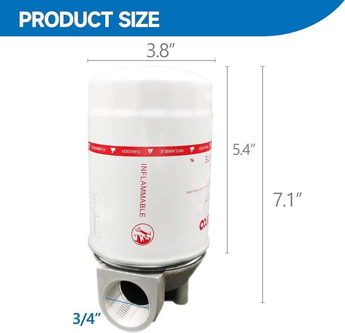 3/4 inch NPT Fuel Filter for Transfer Pump, 30 Micron Spin-on Style for