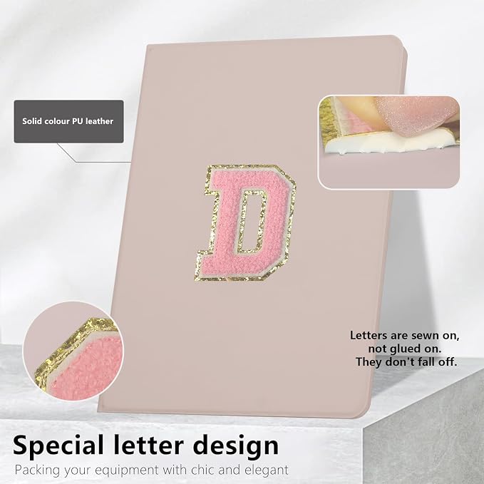 for iPad 9th Generation 10.2 Inch 2021/2020/2019 Case Initial Chenille Letter Suture Personalized for iPad 9th/8th/7th Generation Case with Auto Sleep/Wake Pencil Holder (Black A)