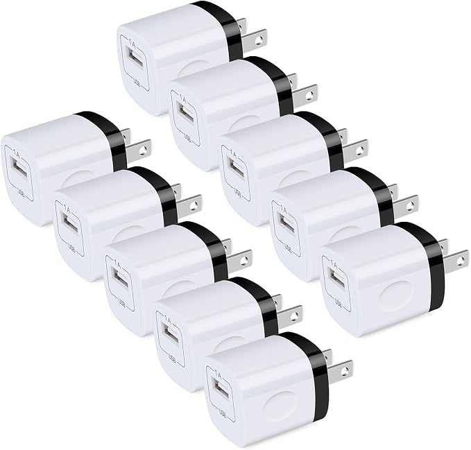 USB Wall Plug 10Pack 1A/5V Single Port USB Wall Charger Block Power Adapter | Charging Cube Brick Box for iPhone 17 16 15 14 13 12 Pro Max/XS Samsung S26 S25 S24 S23 S22 S21 Ultra Android Phone Char