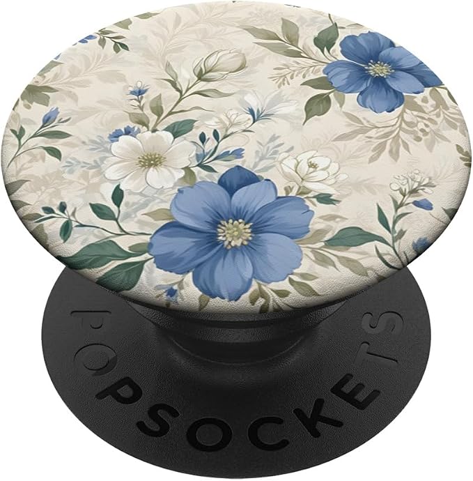 White Blue Floral Pattern PopSockets Adhesive PopGrip