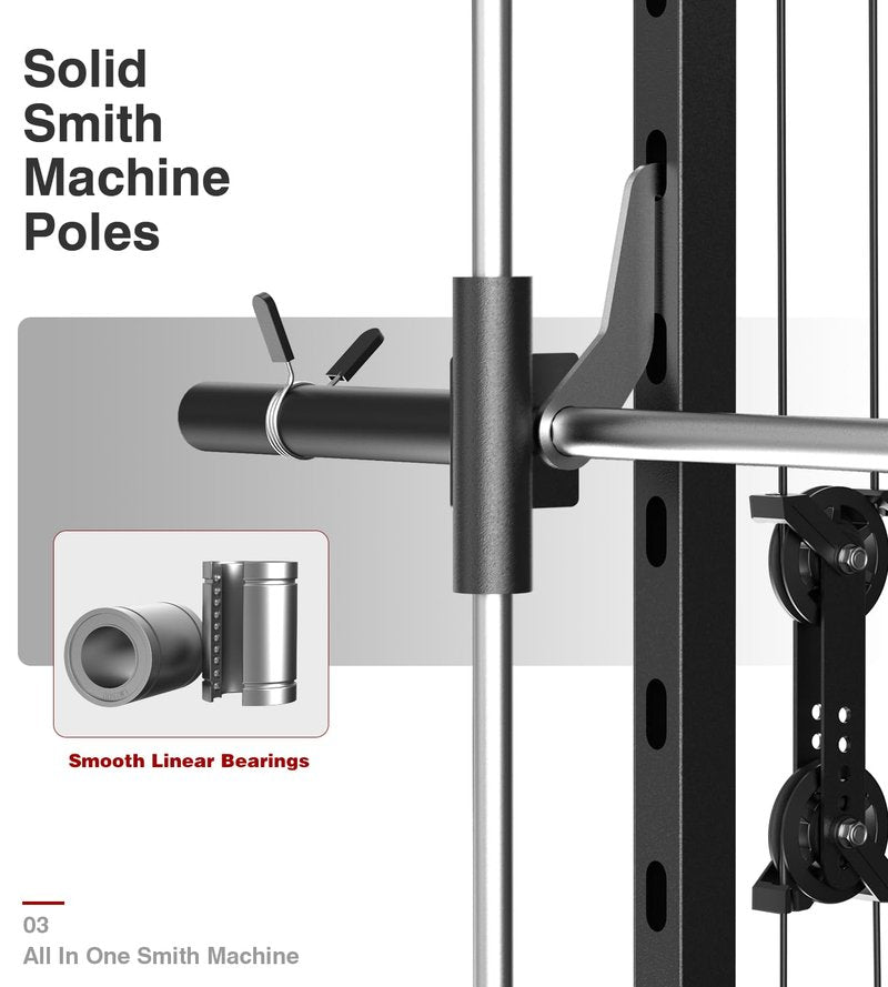 DONOW Smith Machine with Weight Stacks, Multi Function Home Gym System Training Power Cage Squat Rack Dual Cable Crossover Machine All in One