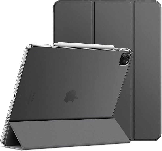 JETech Case Cover for iPad Pro 12.9 6th/5th Gen (2022/2021) Black | Slim Translucent Back Design Tri-Fold Stand Auto Wake/Sleep Lightweight Shockproof Protection