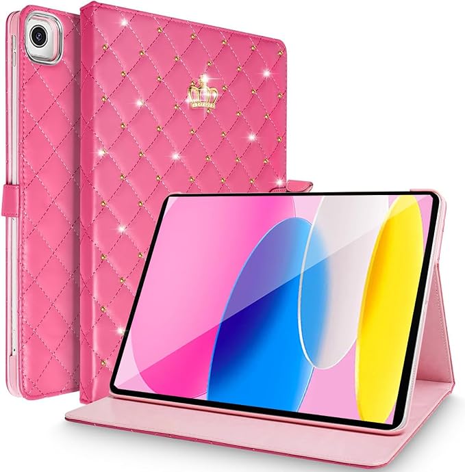 for iPad 10.2 Case 9th/8th/7th Generation (2021/2020/2019) Crown Bling Diamond Cute Elegant PU Leather Smart Auto Sleep/Wake Stand Shockproof Protective Case for Apple iPad 10.2 inch (Black)