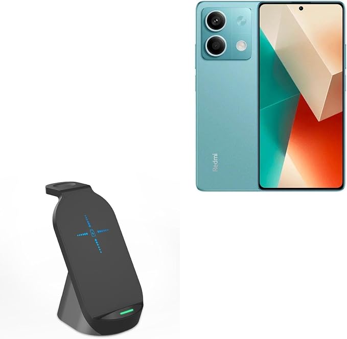 BoxWave Charger Compatible with Xiaomi Redmi Note 13 4G - Compact Wireless MultiCharge Stand (10W) Wireless Qi Stand Charger Watch Earbuds - Jet Black