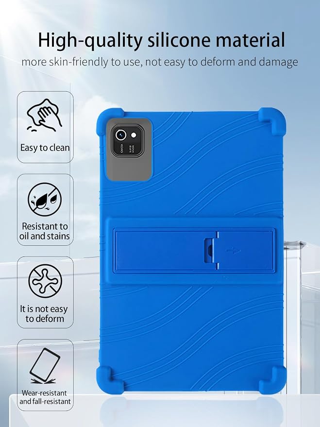 for kelankeke K10 Android 10-Inch TabletUYRUREL Skin-Friendly Soft Silicone Protective CaseFull Protection Against Drops and Scratcheswith Adjustable Viewing StandBlack.