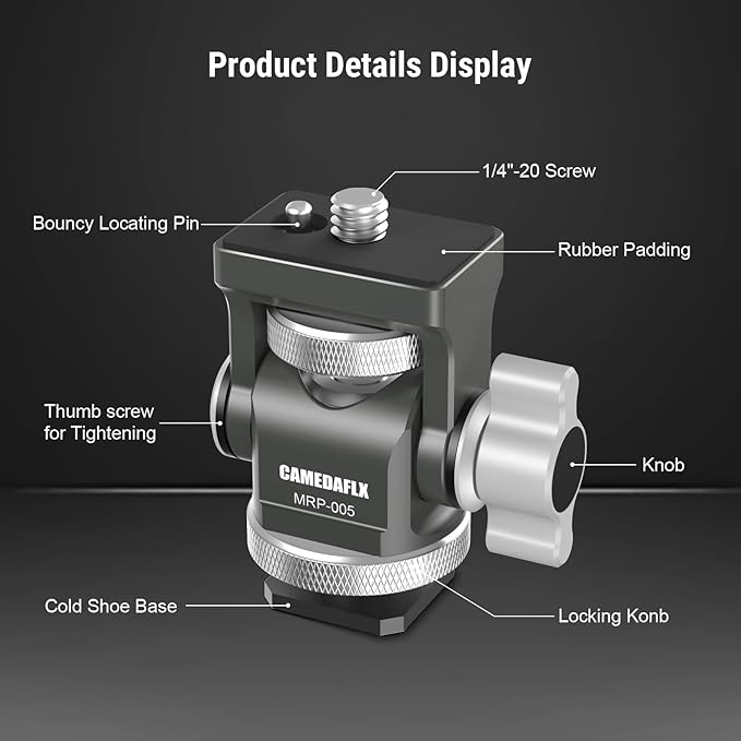 CAMEDAFLX Tilt Adjustable Camera Monitor Mount,Swivel Field Monitor Holder with Cold Shoe Mount 1/4"-20 Screw for 5” and 7”Monitor(Grey).