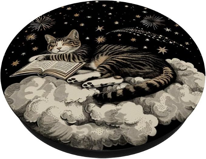 Cat Reading Book PopSockets Adhesive PopGrip