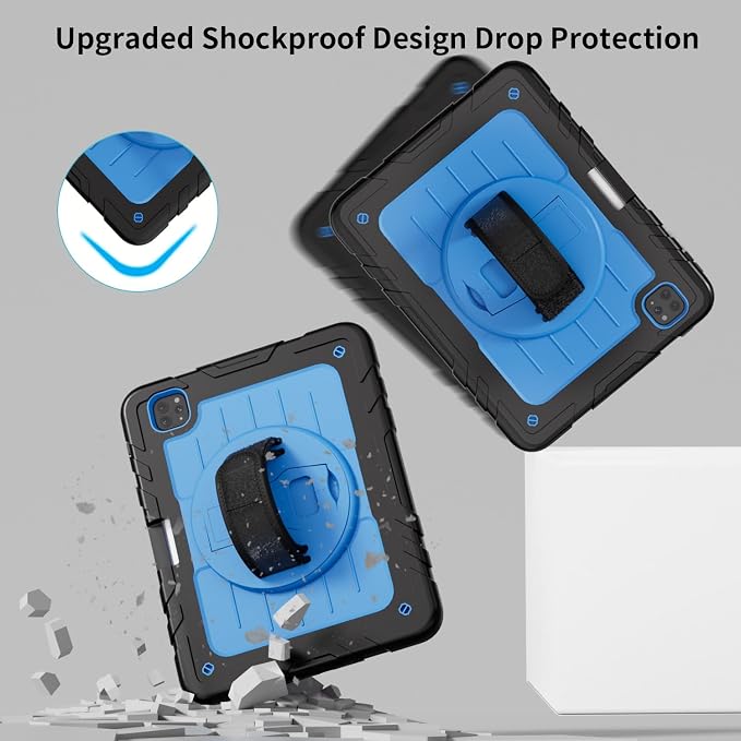 iPad Pro 11 inch Case with Rotating Stand &amp Shoulder Strap Heavy Duty Shockproof Cover with Pencil Holder for iPad Pro 11-inch 4th/3rd/2nd/1st Gen (Black)