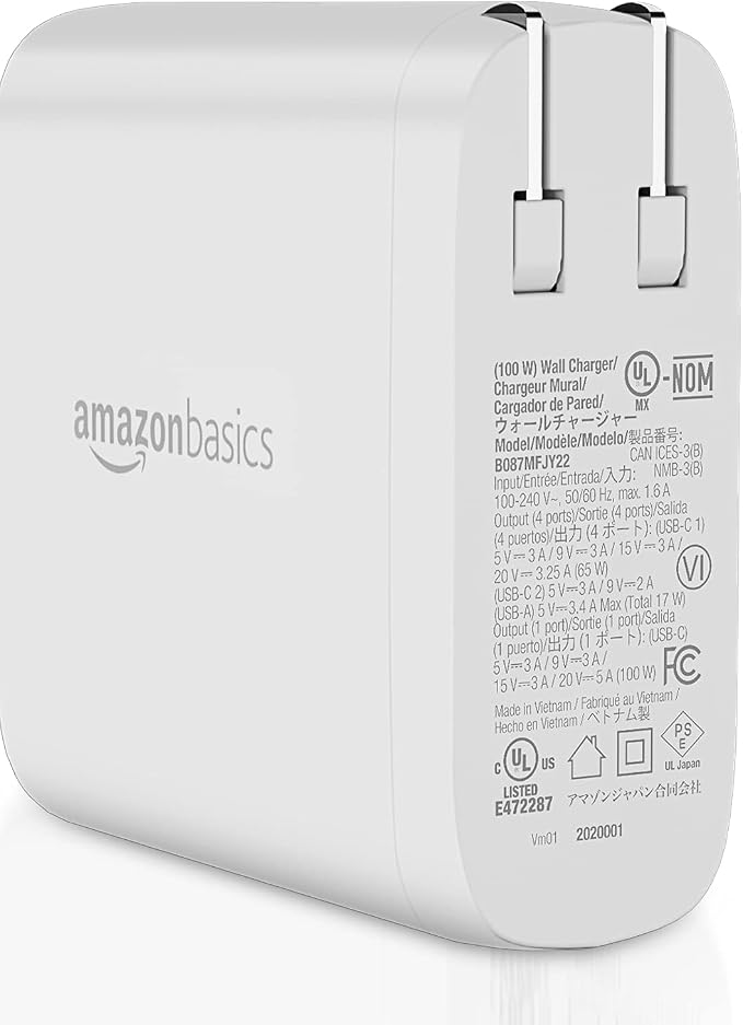 Amazon Basics 68W Two-Port GaN Wall Charger with 1 USB-C (60W) &amp 1 USB-A Ports (18W) with PD for Laptops Tablets &amp Phones (iPhone 16/15/14/13/12/11/X iPad MacPro Samsung More) Non-PPS B