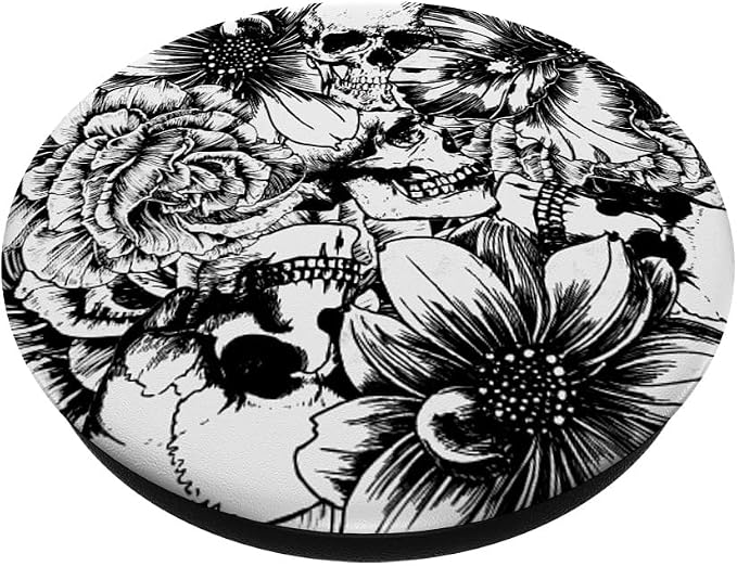Black and White Floral Skulls PopSockets Adhesive PopGrip