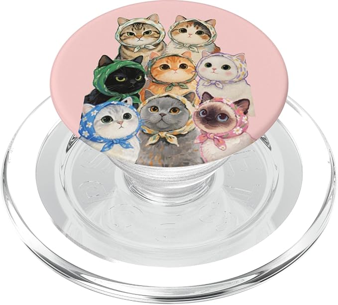 Pink Cute Cat Bandana Illustration Print PopSockets PopGrip for MagSafe