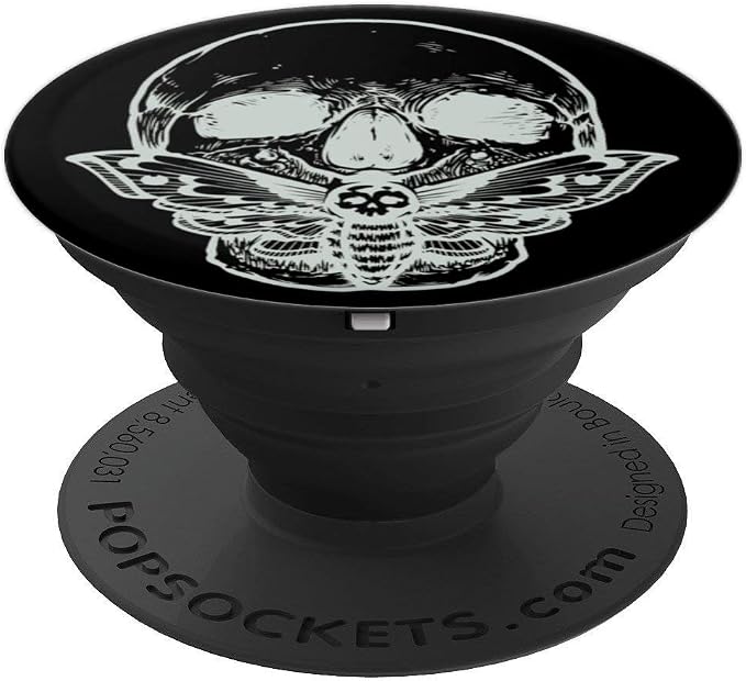 Wicca Pagan Symbol White Skull Moth Occult Gift Black Base PopSockets Adhesive PopGrip