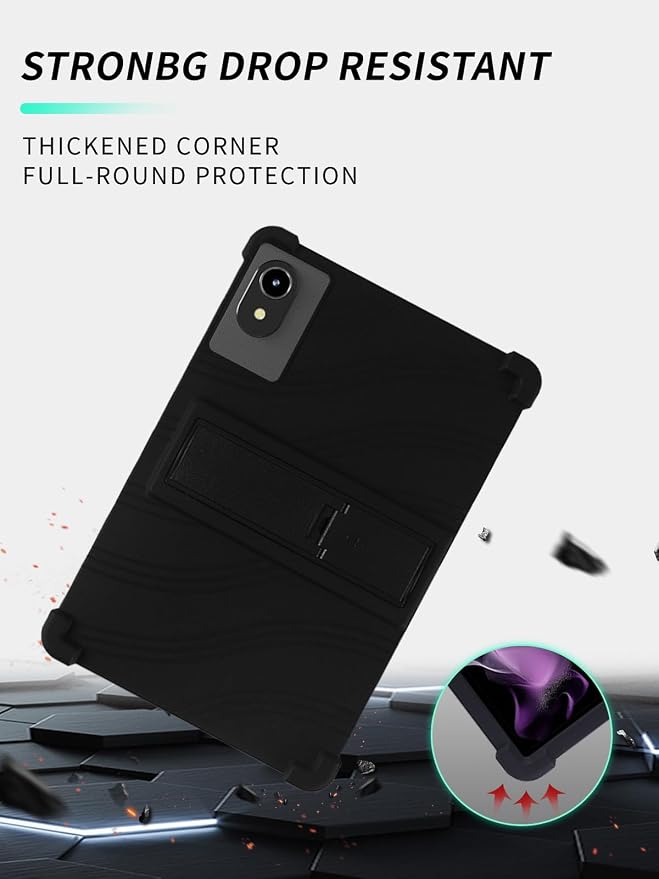 Case for ApoloMedia EP1095T 11 Tablet 2025 Android 15，WUNIAK Shock Proof Lightweight Stand Rubber Shell Protective CoverKids Friendly Soft Silicone Adjustable Stand CoverBlack