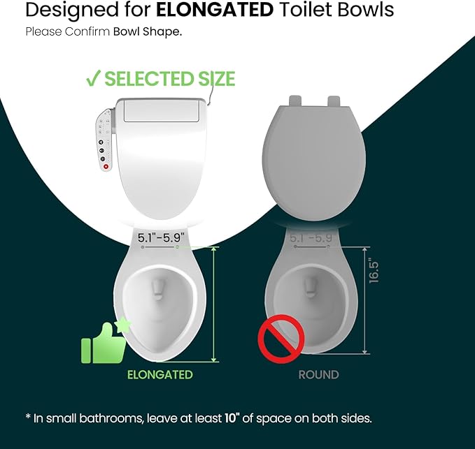 R&T V2601 Electric Bidet Seat For Elongated Toilet, Smart Toilet Seat with Heated Seat, Adjustable Temperature, Warm Air Dryer, Night Light