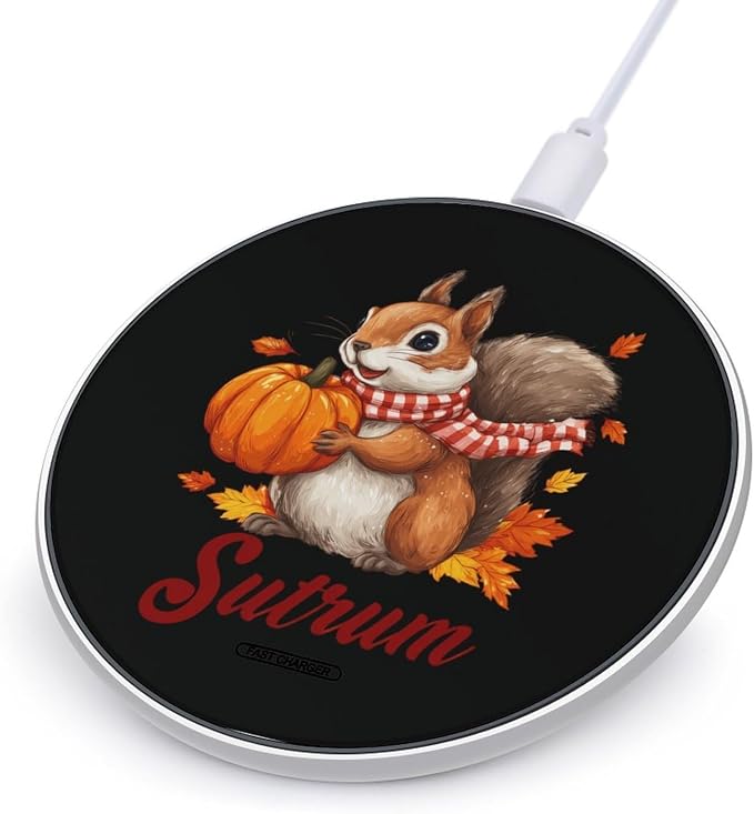 Fall Squirrel Maple Leaf Wireless Charger Portable Charging Pad | LightweightAll Smartphone