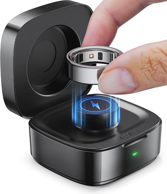 Wireless Charging Case Compatible with Oura Ring Gen 4 Charger, 600mAh Portable Travel Ring Charger Fast Charging Dock with USB-C Cable (Size 10-Black)