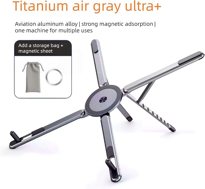 Portable Laptop Stand for Desk Foldable Adjustable Computer Riser with Magnetic Phone Holder Aluminum Laptop Stand Tablet Stand Mobile Phone Holder (Navy Blue)