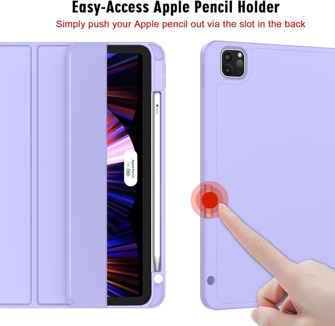 New iPad Pro 11 Inch Case 2022(4th Gen)/2021(3rd Gen)/2020(2nd Gen) with Pencil HolderSmart iPad Case [Support Touch ID and Auto Wake/Sleep] with Auto 2nd Gen Pencil Charging (Deep Pink)