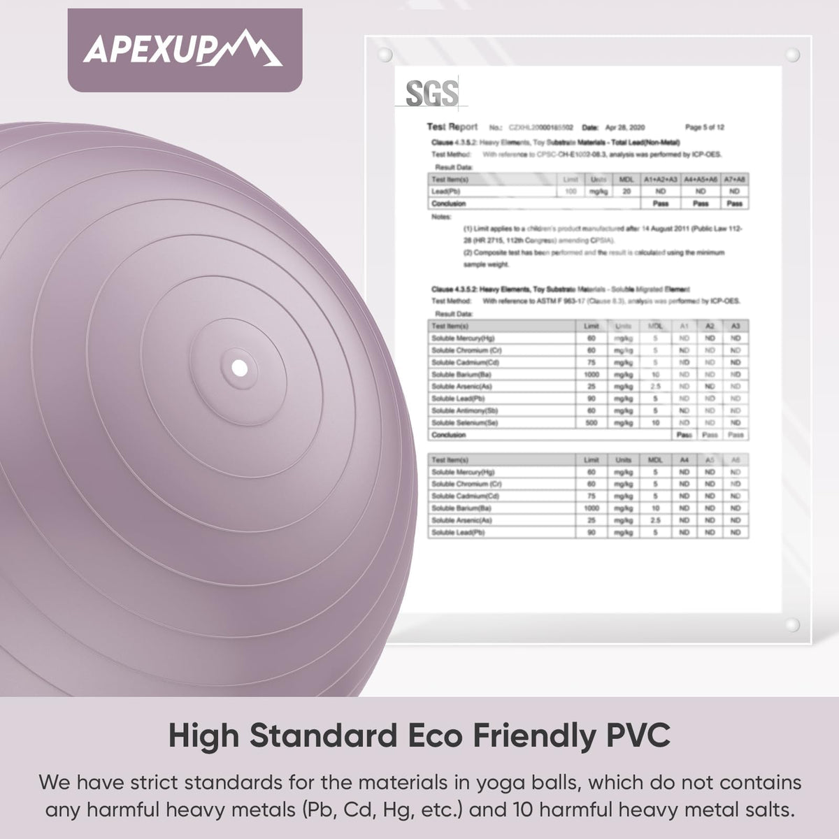 APEXUP Yoga Ball, 660 lbs Anti-Burst Exercise Ball with Pump, 5 Sizes