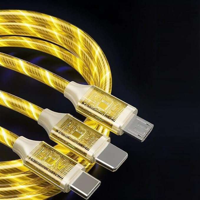 IHAO Multi Ports Charger Cable 3 Combinations in One Cable USB A to USB C/Micro USB PD Fast Charging Cord Lighted Up LED Flowing Compatible with Almost All Kinds of Electric Device-39Inches Blue