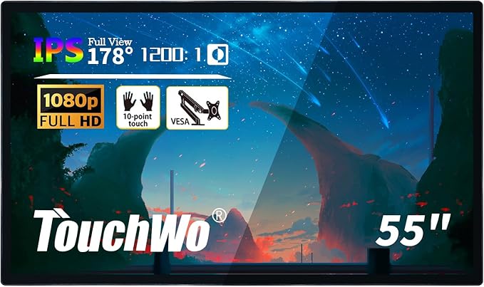 TouchWo 55" Interactive Touchscreen Monitor, Smart Board FHD 1080P Display with Wall Mount, Android 11 Smart Touch Screen Presentation Electronic Whiteboard for Office & Classroom, RAM 4G & ROM 32G