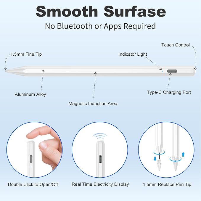 COO Universal Active Stylus Pen for iOS Android &amp Samsung Touch Screens | Smart Digital Stylus for Lenovo/Vivo/Mi/HUAWEI Tablets iPhone/Samsung/Pixel Phones for Drawing&ampWriting Gradient Blu