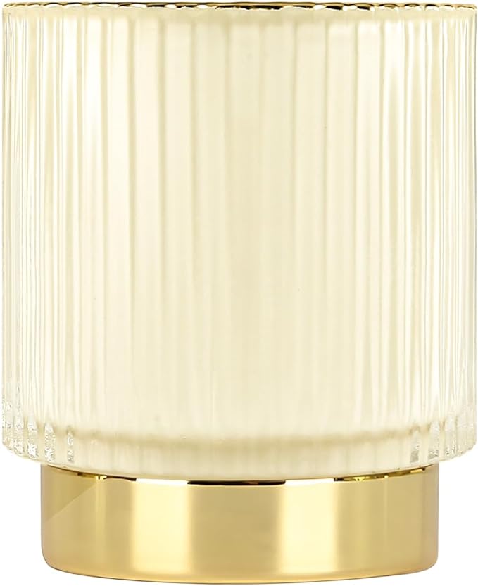 DASITON Makeup Brush holder Organizer,Crystal Cosmetic Makeup Brush Glass Brushes Storage Holder, Vintage Make Up Brush Cup Pen Pencil Holder striped vase(Cream S)