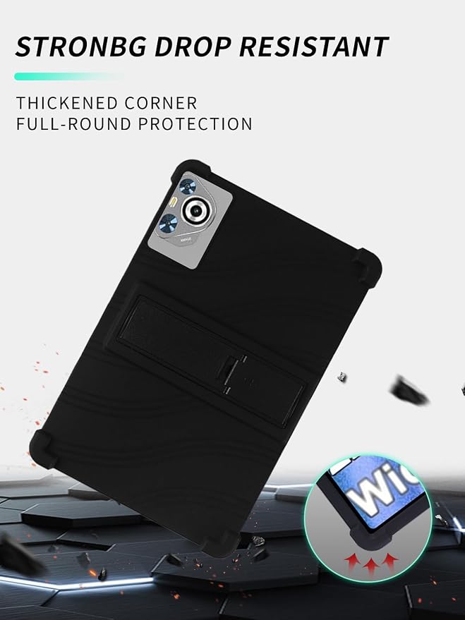 Case for Dghrti TAB30 2025 Android 14 Tablet 10.1 Inch，WUNIAK Shock Proof Lightweight Stand Rubber Shell Protective CoverKids Friendly Soft Silicone Adjustable Stand CoverBlack