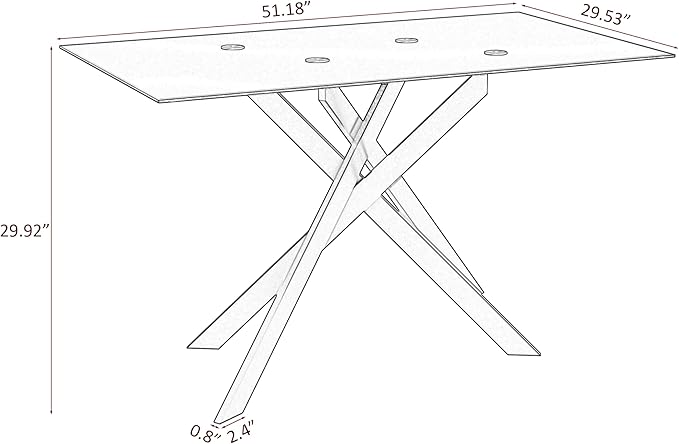 51" Rectangular Glass Dining Room Table for 4 with Tempered Glass Top and Black Metal Legs, Modern Black Kitchen and Dinner Table for Home Office Dining Room