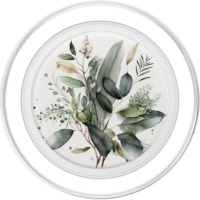 Botanical Watercolor Eucalyptus Leaves Green Blossom Flowery PopSockets Adhesive PopGrip