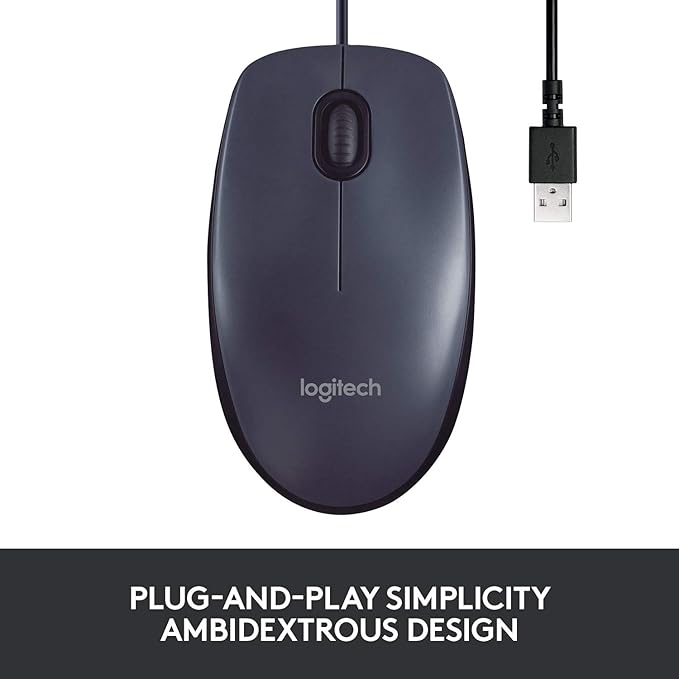 Logitech B100 Wired Mouse for Computer and Laptop, USB Corded Mouse, Right or Left Hand Use - Black