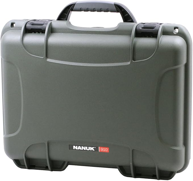 NANUK Medium Series 910 Lightweight NK-7 Resin Waterproof Protective Case for Camcorder or Mirrorless Camera Kit, Olive