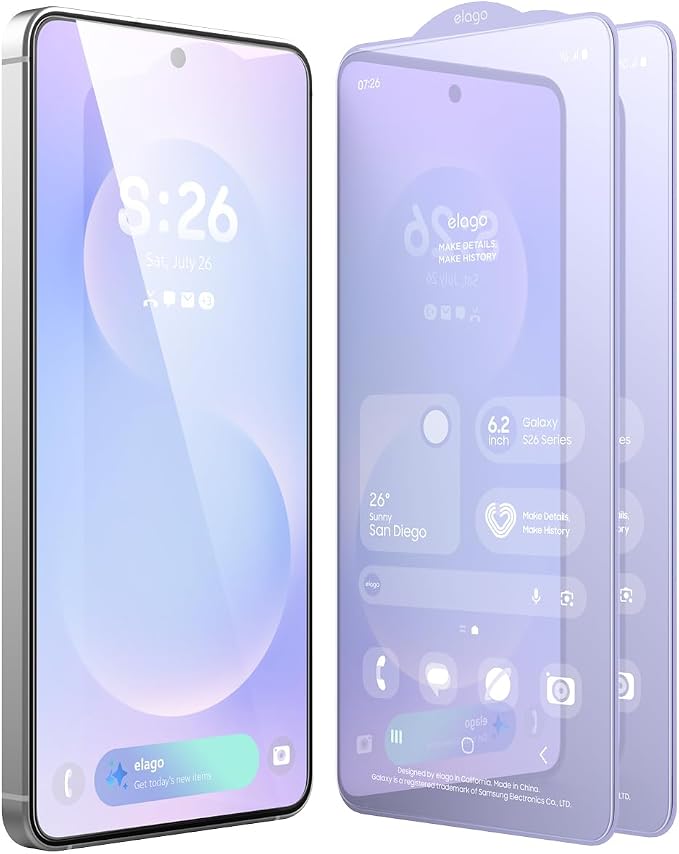 elago Tempered Glass+ Screen Protector for Samsung Galaxy S26 | Case Friendly 9H Surface Hardness Anti-Fingerprint Shatter-Proof Scratch Protection Bubble-Free