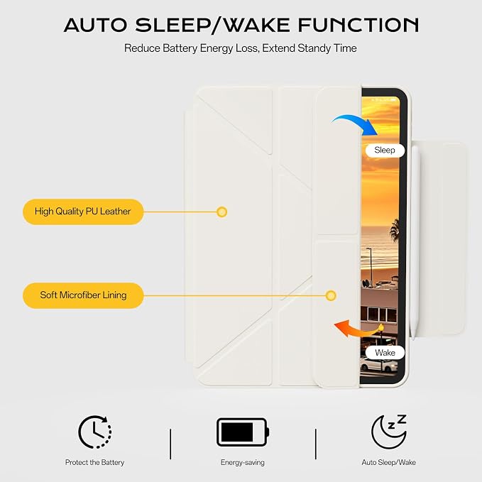 Clear Case for iPad A16 11th Generation 11 inch 2025 &amp iPad 10th Gen 10.9 inch 2022 with Pencil Holder Detachable Magnetic Rotating Transparent Hard PC Back Auto Wake/Sleep Trifold &amp Y Stan