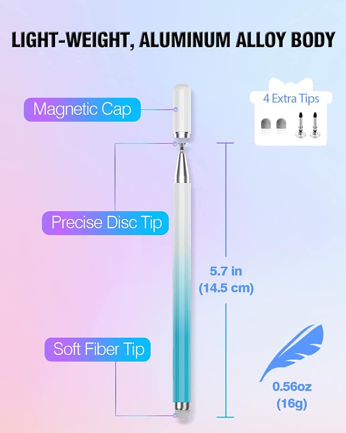 Stylus Pen for Touchscreen 2 in 1 Stylists Pens Compatible with All Touch Screens Devices Tablets iPhone iPad Android Computer Laptop Fine Disc Tip Drawing Styluses [8 Pack]