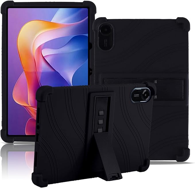 Case for Xiaomi Redmi Pad 2 Tablet 11inchNOUKAJU Tablet Protection CaseAdjustable BracketSoft SiliconeSilicone Protection Cover for Redmi Pad 2(Black)
