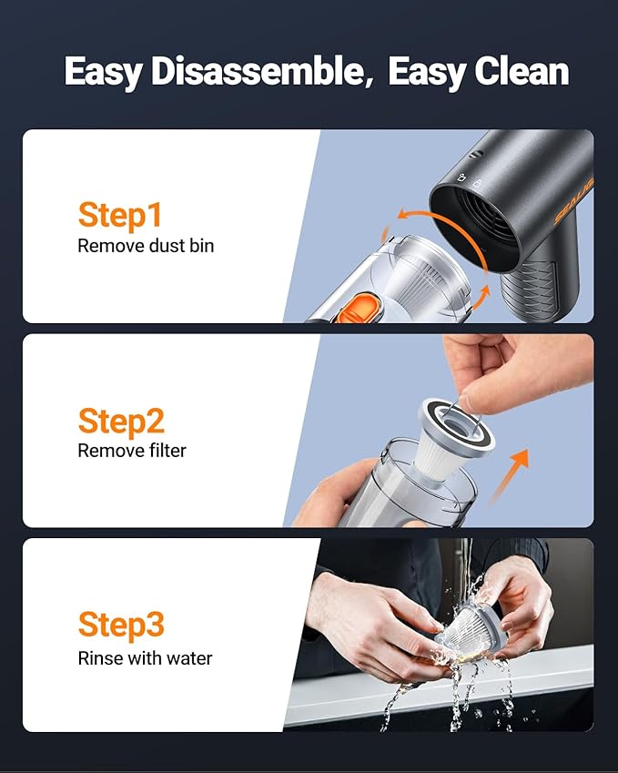 SEALIGHT Car Vacuum Portable Cordless, 25000PA Mini Vacuum Cleaner and Air Duster, 4 in 1 Hand Held Vacuum with Car Accessories, Cordless Vacuum Cleaner for Pet, Home, Office