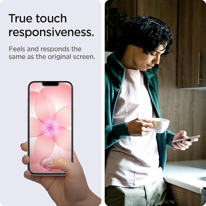 Spigen GlasTR EZ FIT Screen Protector for iPhone 17e 16e 14 13 Pro 13 | 9H+ tempered glass Scratch resistance auto-align tray Notch design 100% clarity Original touch Case-friendly 2 Pack