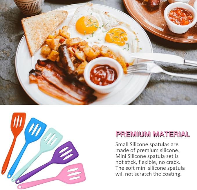 Pharamat 5 Pcs Small Silicone Spatula, Mini Slotted Turner for Egg, Pancake